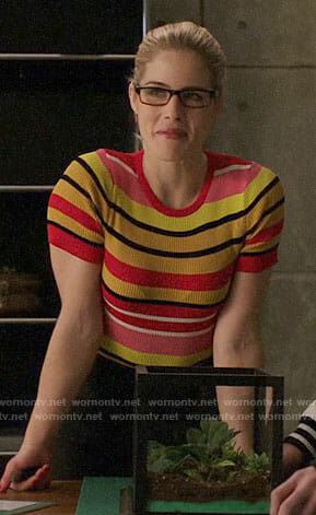 Felicity's striped short sleeve sweater on Arrow