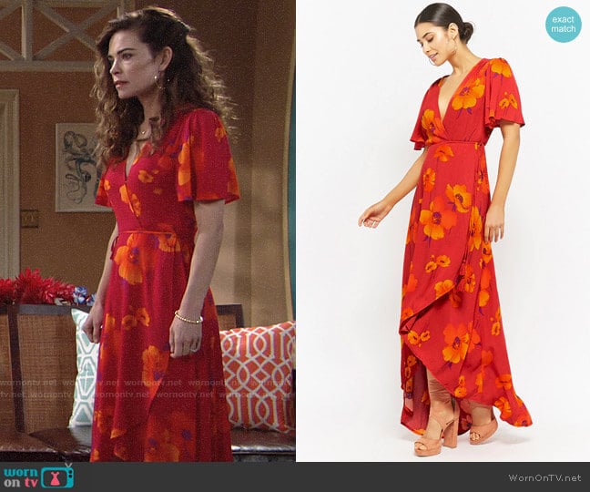 Forever 21 Plunging Floral Wrap Dress worn by Victoria Newman (Amelia Heinle) on The Young and the Restless