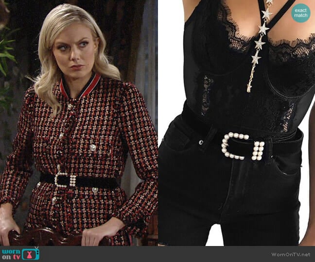 Forever 21 Velvet Pearl Belt worn by Abby Newman (Melissa Ordway) on The Young and the Restless