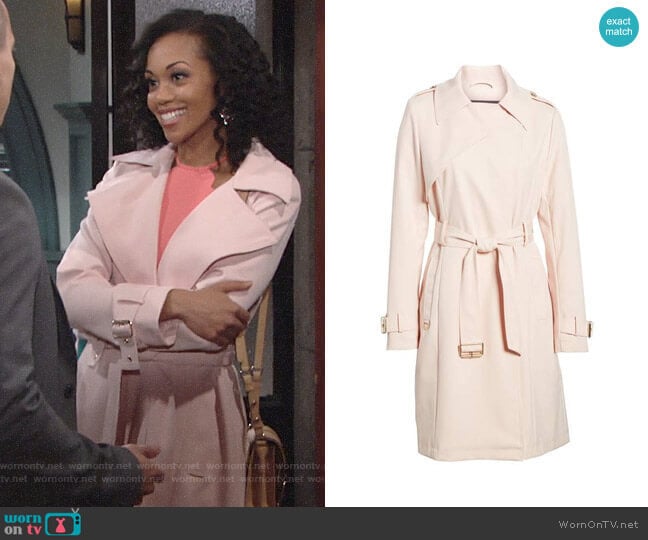 French Connection Flowy Belted Trench Coat worn by Hilary Curtis (Mishael Morgan) on The Young and the Restless