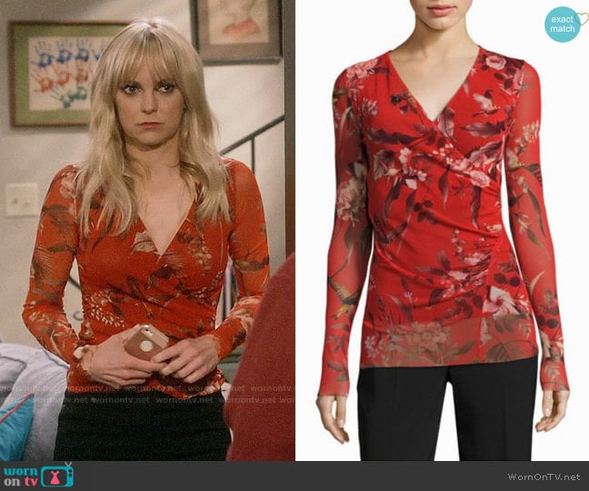 Fuzzi Humming Bird Print Surplice Top worn by Christy Plunkett (Anna Faris) on Mom