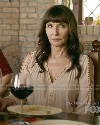 Gail's studded cold-shoulder top on Last Man on Earth