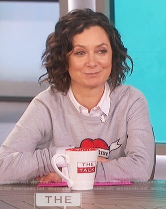 Sara’s gray heart print sweater on The Talk