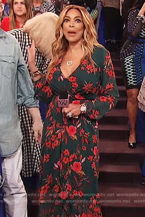 Wendy's green floral print wrap dress on The Wendy Williams Show