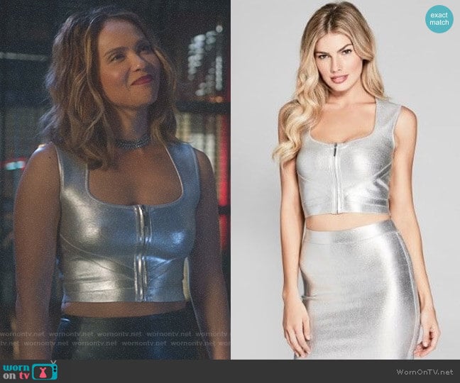 'Suzette' Metallic Bandage Top by Guess worn by Mazikeen (Lesley-Ann Brandt) on Lucifer