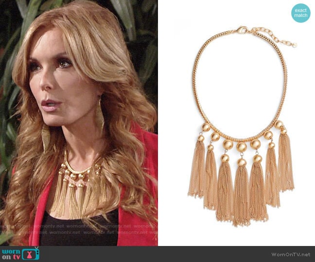 Halogen Sphere Tassel Bib Necklace worn by Lauren Fenmore (Tracey Bregman) on The Young and the Restless