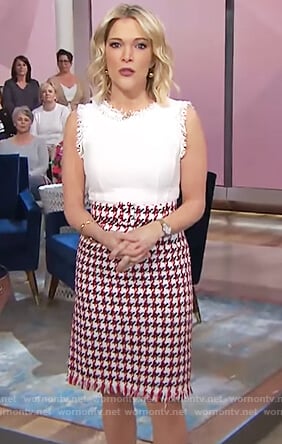 Megyn’s houndstooth sleeveless tweed dress on Megyn Kelly Today