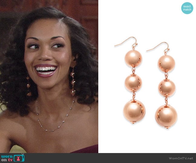 INC International Concepts Large Ball Triple Drop Earrings worn by Hilary Curtis (Mishael Morgan) on The Young & the Restless