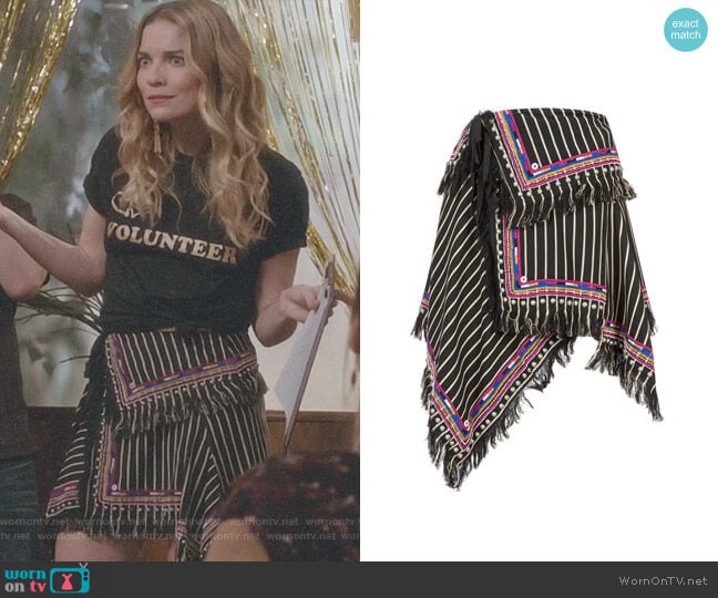 Embroidered Striped Wrap Skirt by Isabel Marant worn by Alexis Rose (Annie Murphy) on Schitts Creek