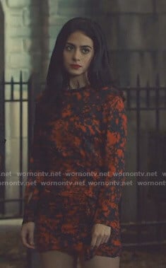 Isabelle’s red splatter print ruffle dress on Shadowhunters