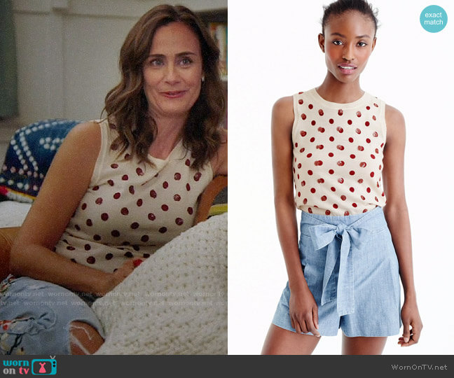 J. Crew Jackie Sweater Shell in Sequin Polka Dot worn by Maya (Diane Farr) on Splitting Up Together