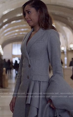 Jessica's grey ruffled coat on Suits