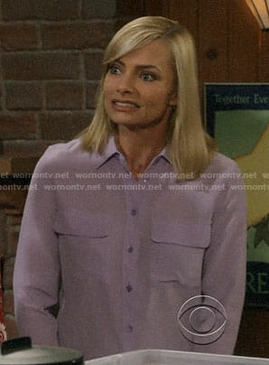 WornOnTV: Jill’s purple shirt with pockets on Mom | Jaime Pressly ...