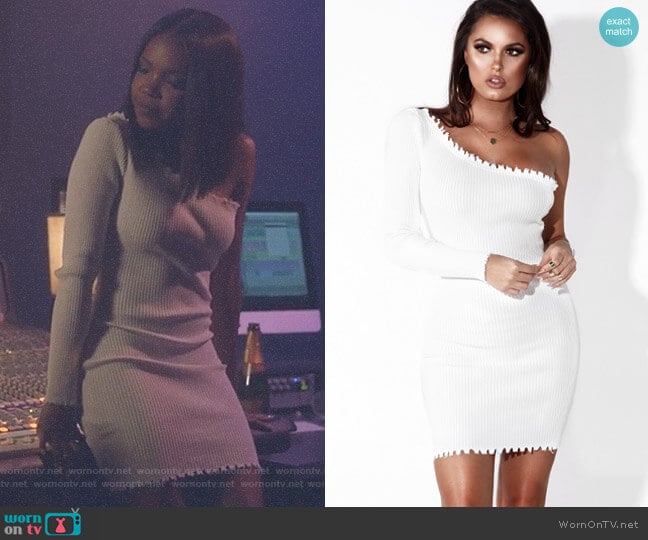 Sassy One Shoulder Distressed Dress by Jlux Label worn by Alexandra Crane (Ryan Destiny) on Star