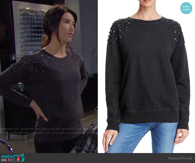 Joe's Jeans Studded-Shoulder Sweatshirt worn by Steffy Forrester (Jacqueline MacInnes Wood) on The Bold and the Beautiful