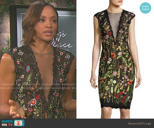 Cap-Sleeve Floral Open-Back Cocktail Dress by Jovani worn by Lani Price (Sal Stowers) on Days of our Lives
