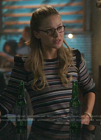 Kara's striped sweater with ruffled shoulders on Supergirl