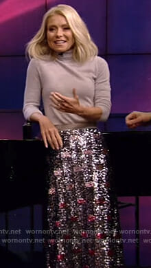 Kelly's grey turtleneck sweater and sequin skirt on Live with Kelly and Ryan