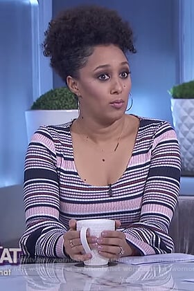 Tamera’s striped bell sleeve top on The Real