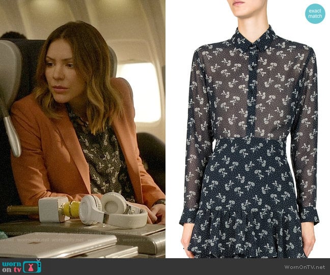 The Kooples Bloom Sheer Floral-Print Shirt worn by Paige Dineen (Katharine McPhee) on Scorpion