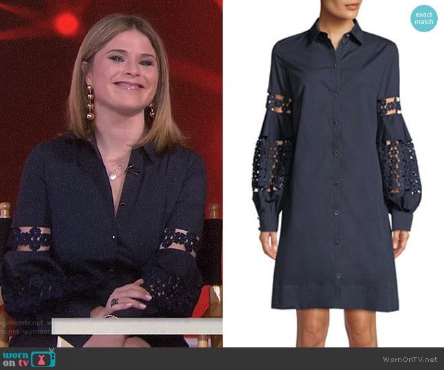 Lace-Inset Full-Sleeve Poplin Shirtdress by Lela Rose worn by Jenna Bush Hager on Today