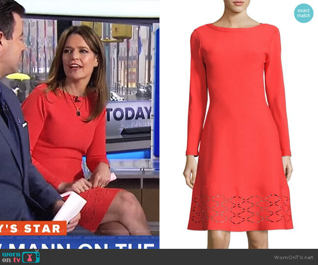 Laser-Cut Hem Knit Flare Dress by Lela Rose worn by Savannah Guthrie on Today