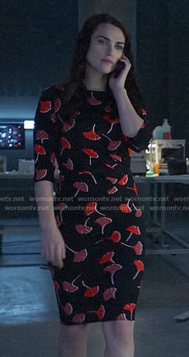 Lena’s black and red flower print dress on Supergirl