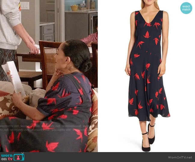 Lewit Print Midi Dress worn by Rainbow Johnson (Tracee Ellis Ross) on Black-ish