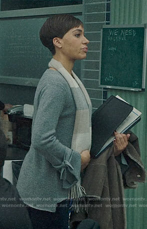 Lucca's grey tie-cuff sweater on The Good Fight