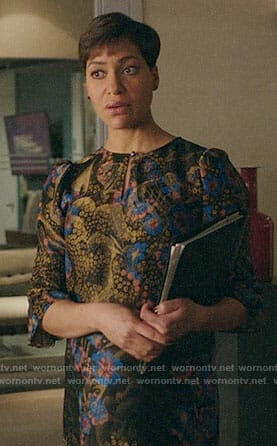 Lucca’s floral dress with front keyhole on The Good Fight