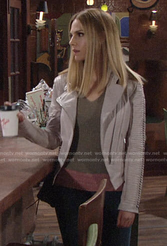 Mack's green sweater and leather jacket on The Young and the Restless