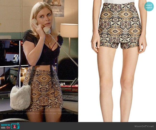 Maje Ilio Front-Overlay Tapestry-Inspired Jacquard Mini Shorts worn by Liv Moore (Rose McIver) on iZombie