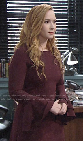 Mariah’s burgundy bell-sleeve dress on The Young and the Restless