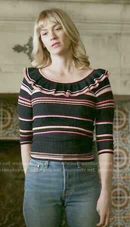 Melissa's striped top with ruffle on Last Man on Earth