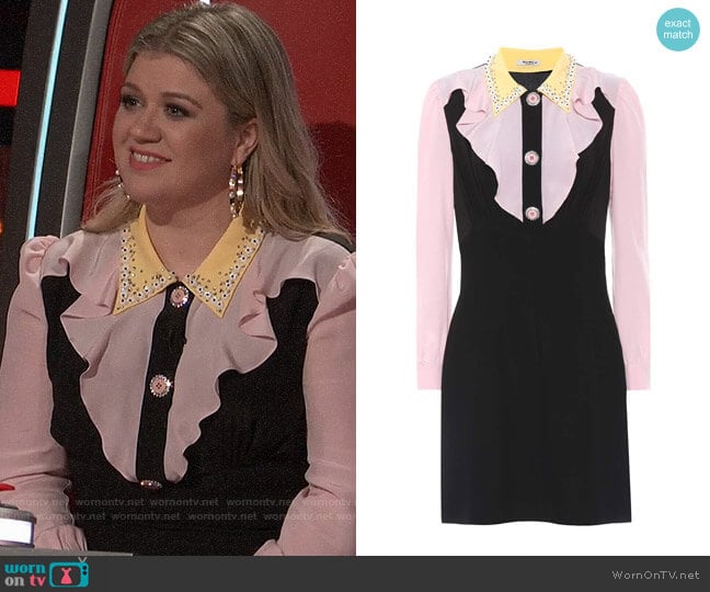 Miu Miu Embellished Silk Dress worn by Kelly Clarkson on The Voice