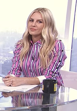 Morgan’s pink striped shirt with buttoned sleeves on E! News Daily Pop