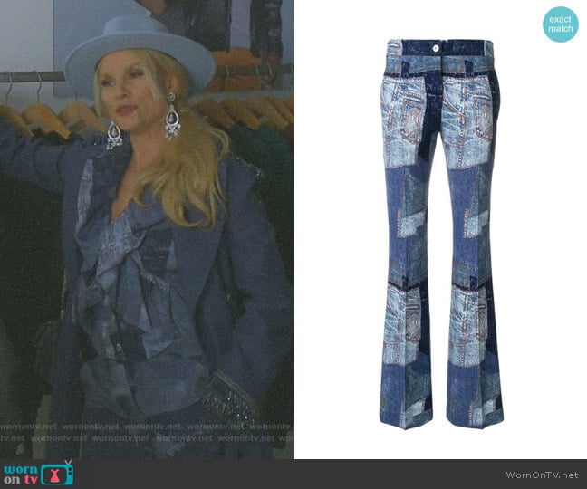 Denim Patchwork Flares by Moschino worn by Alexis Carrington (Elaine Hendrix) on Dynasty