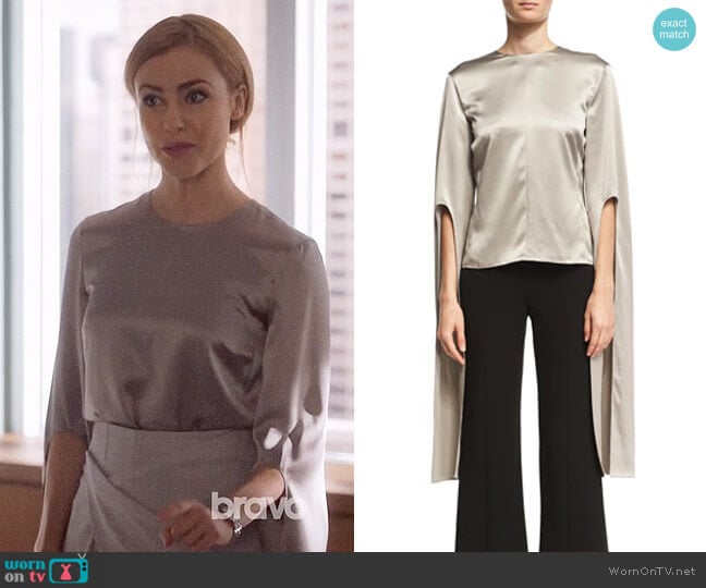 Narciso Rodriguez Silk Satin Cape-Sleeve Top worn by Katrina Bennett (Amanda Schull) on Suits