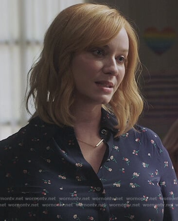 Beth’s navy floral print blouse on Good Girls
