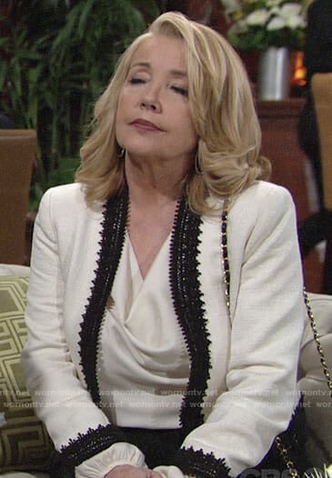 Nikki’s cream jacket with black lace trim on The Young and the Restless