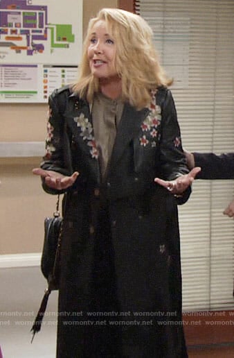 Nikki’s floral leather coat on The Young and the Restless