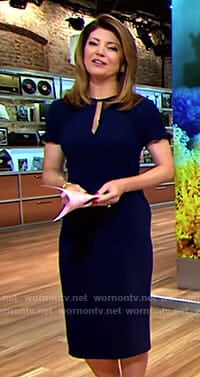 WornOnTV: Norah’s navy keyhole dress with ruffled short sleeves on CBS ...