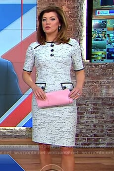 Norah’s white tweed dress with floral buttons on CBS This Morning