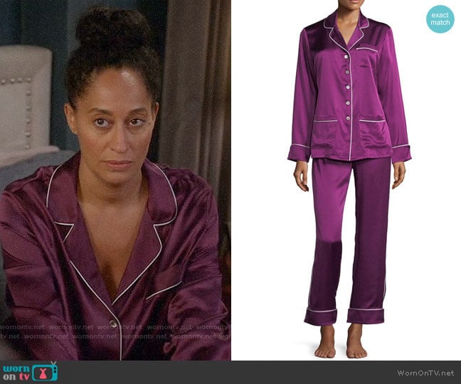 Olivia von Halle Coco Mulberry Long Silk Pajama Set worn by Rainbow Johnson (Tracee Ellis Ross) on Black-ish