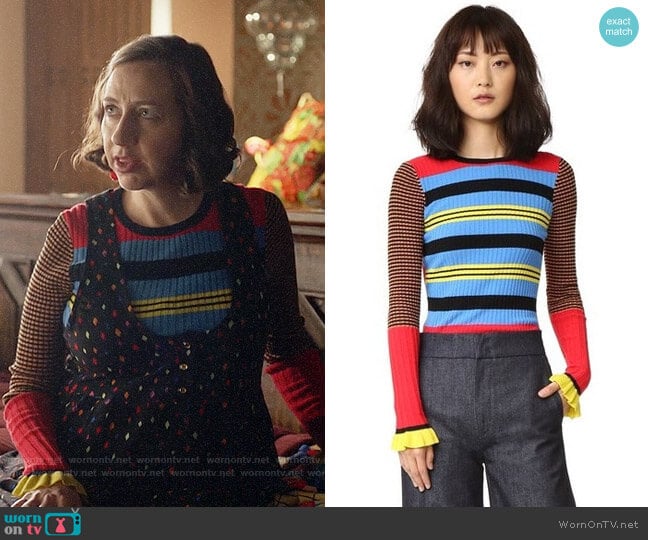 Opening Ceremony Striped Long Sleeve Crew Neck Top worn by Carol Pilbasian (Kristen Schaal) on Last Man On Earth