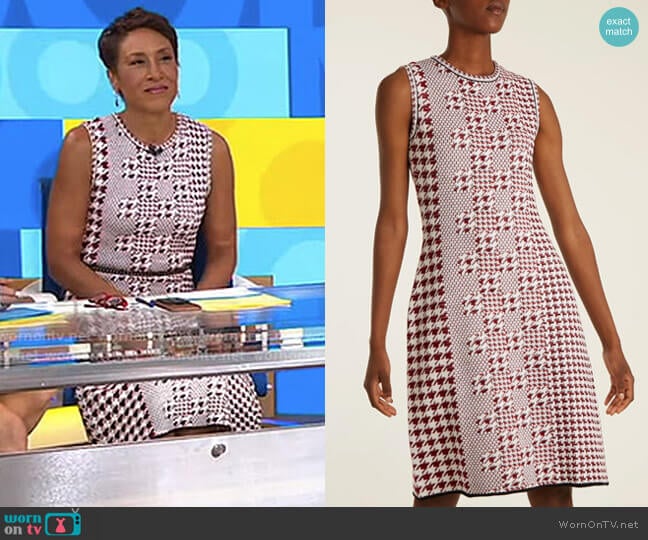 Sleeveless Intarsia-Knit Wool Dress by Oscar de la Renta worn by Robin Roberts on Good Morning America