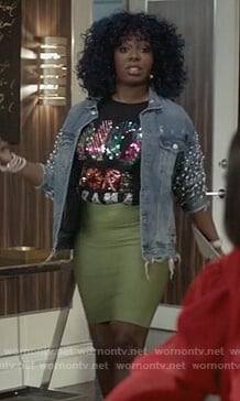 Porsha's no more drama t-shirt and pearl embellished jacket on Empire