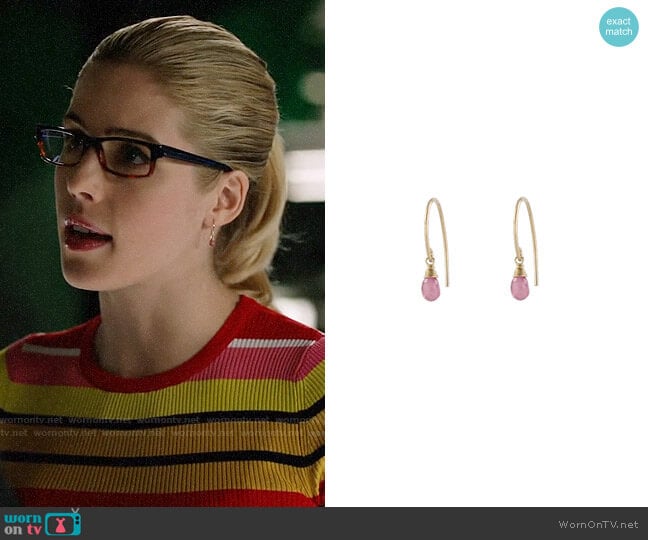 Peggy Li Sapphire Droplet Earrings worn by Felicity Smoak (Emily Bett Rickards) on Arrow