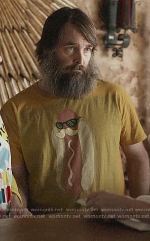 Tandy's yellow hot dog t-shirt on Last Man on Earth