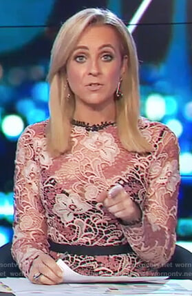 Carrie's pink floral lace dress on The Project